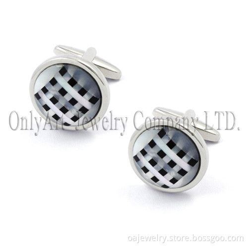 Black Onyx and White Mop Setting on New Brass or Silver 925 Round Cuff Links